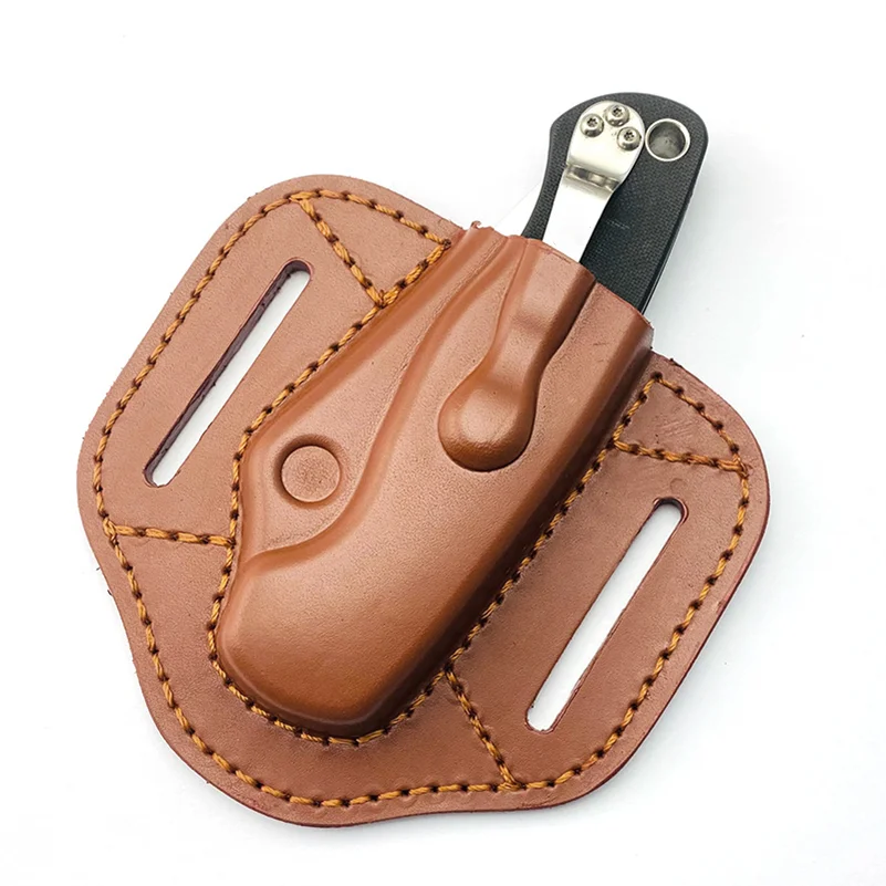 1 Piece Knife Leather Sheath Case Cowhide Scabbard for Spyderco C81 Para2 Paramilitary 2 Folding Knives Accessories EDC Part Bag