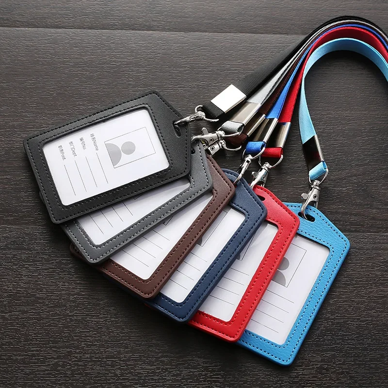 Women Men Badge Case PU Leather Protective Shell Name Card Holders Bus ID Holders Card Sleeve case