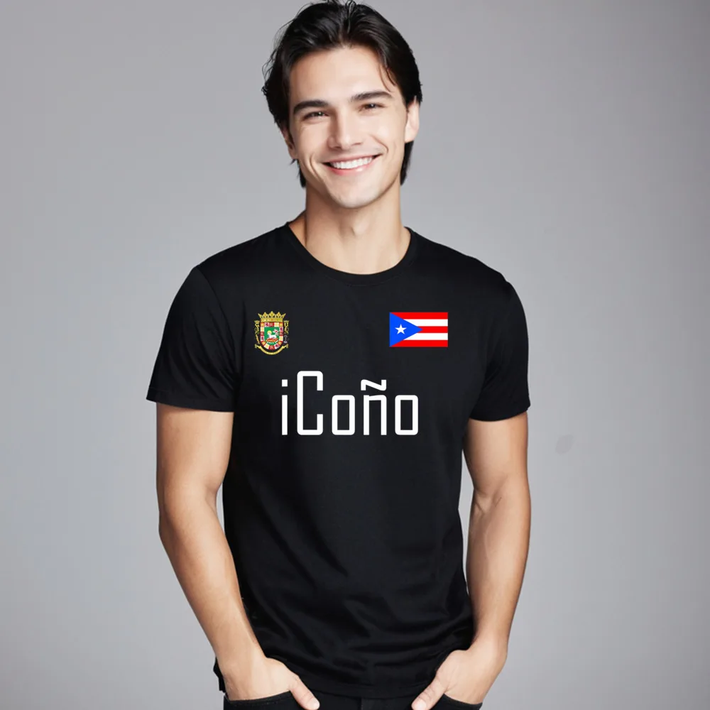 Tops & Tees Tees ICONO SHIRT PUERTO RICO Funny Labor Day Short Sleeve Combed cotton Crewneck Women's T-Shirt Printed Hip Hop