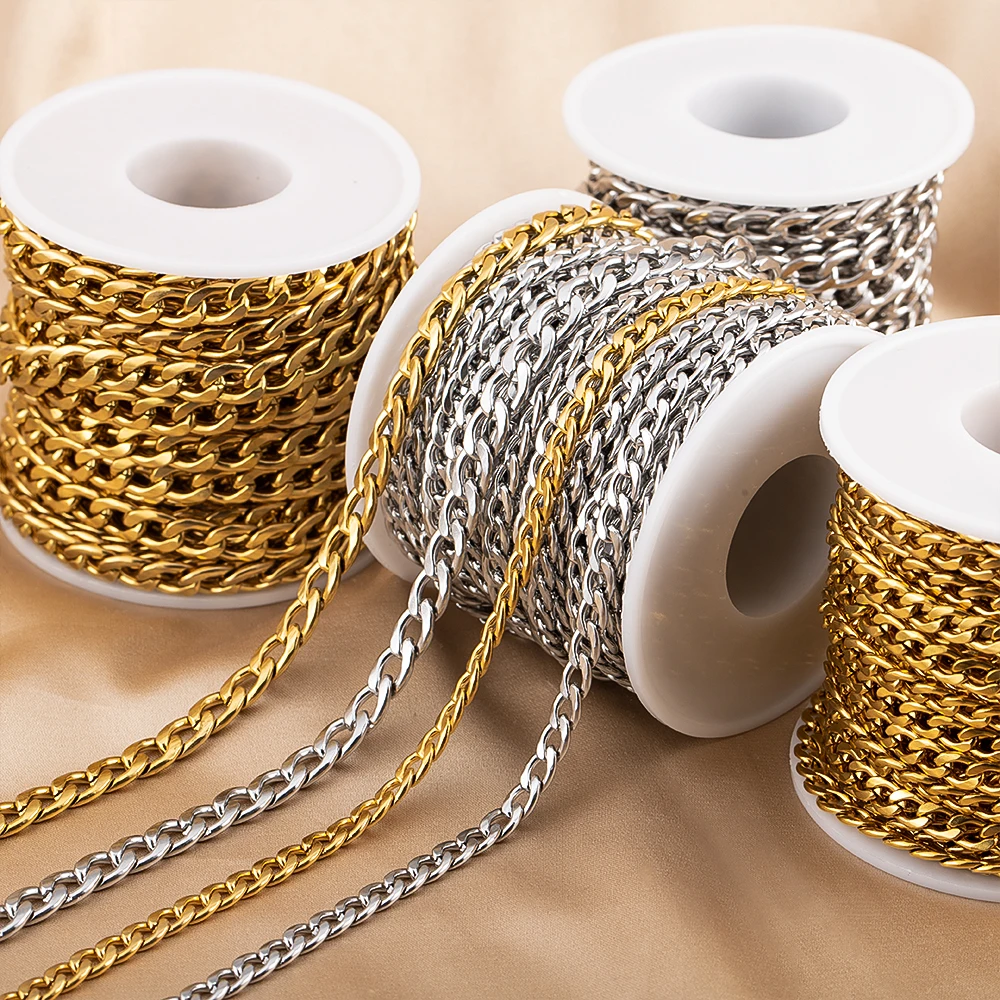 

0.5/1/2Meter Stainless Steel Flat Chains Punk Link Gold Steel Color Chains for DIY Jewelry Making Necklace Bracelet Accessories