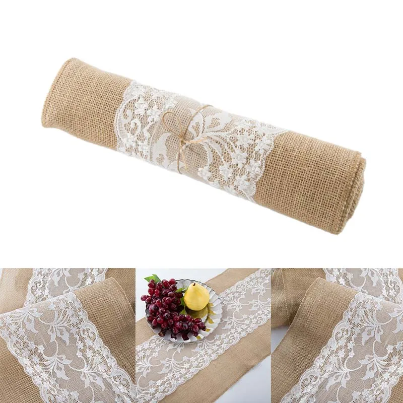 1 Pack Vintage Look Table Runner 30X108Cm Rustic Hessian Wedding Celebration Party Evening Decorations