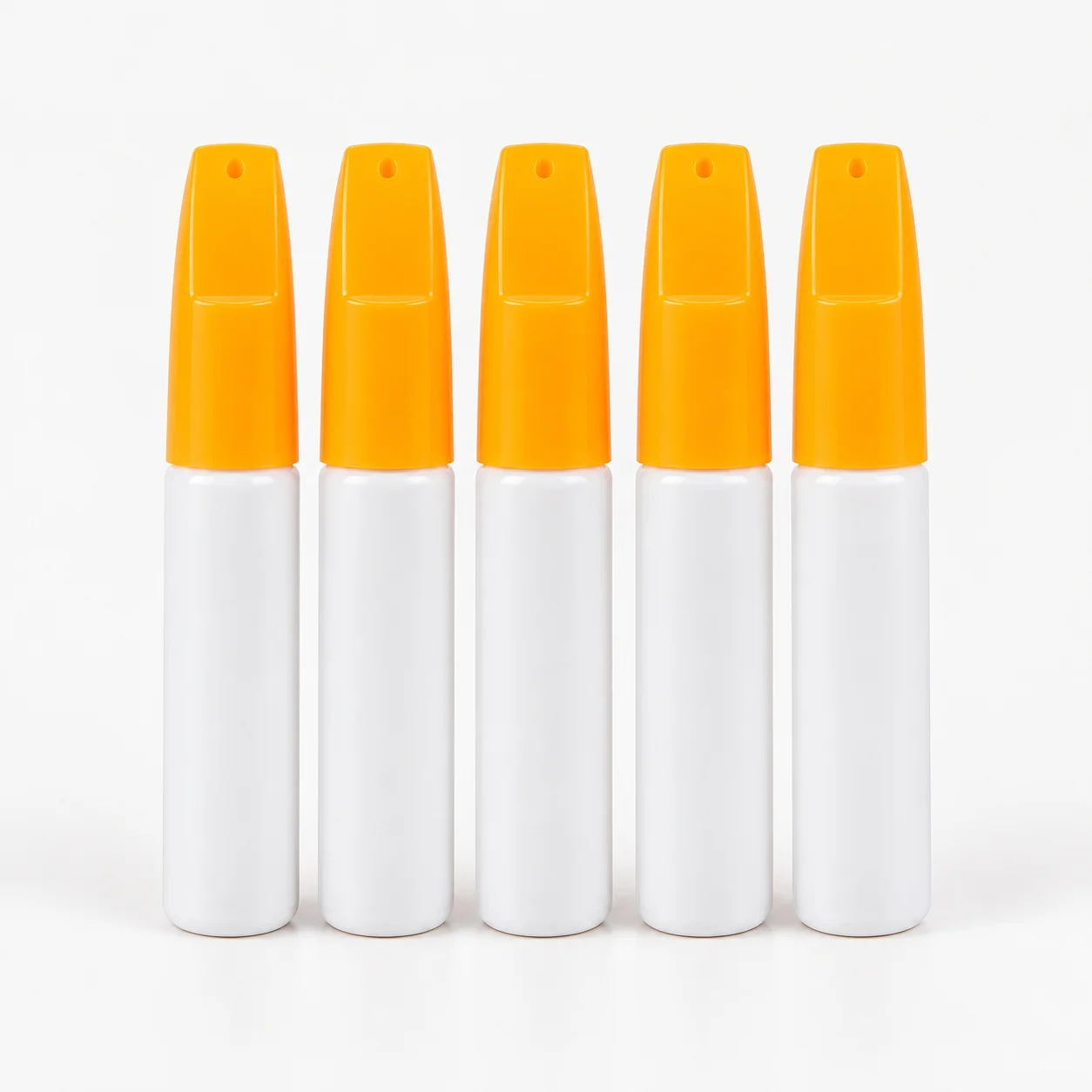 5-Piece Empty Fine-Point Paint Pen Set, White Bottles with Orange Clip Caps