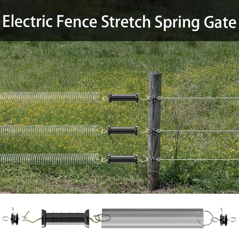 Electric Fence Gate Handle Spring Kit Double Hook Anchors Handle Insulators Spring Gate Set for Livestock Farm Fence Accessory