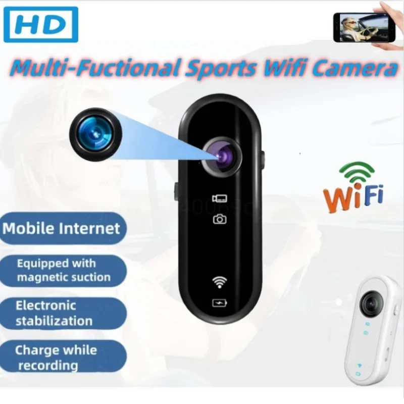 Mini caméra d'action de poche WiFi HD avec étui étanche, anti-tremblement, casque de voyage, enregistreur de conducteur de vélo, sports de conduite