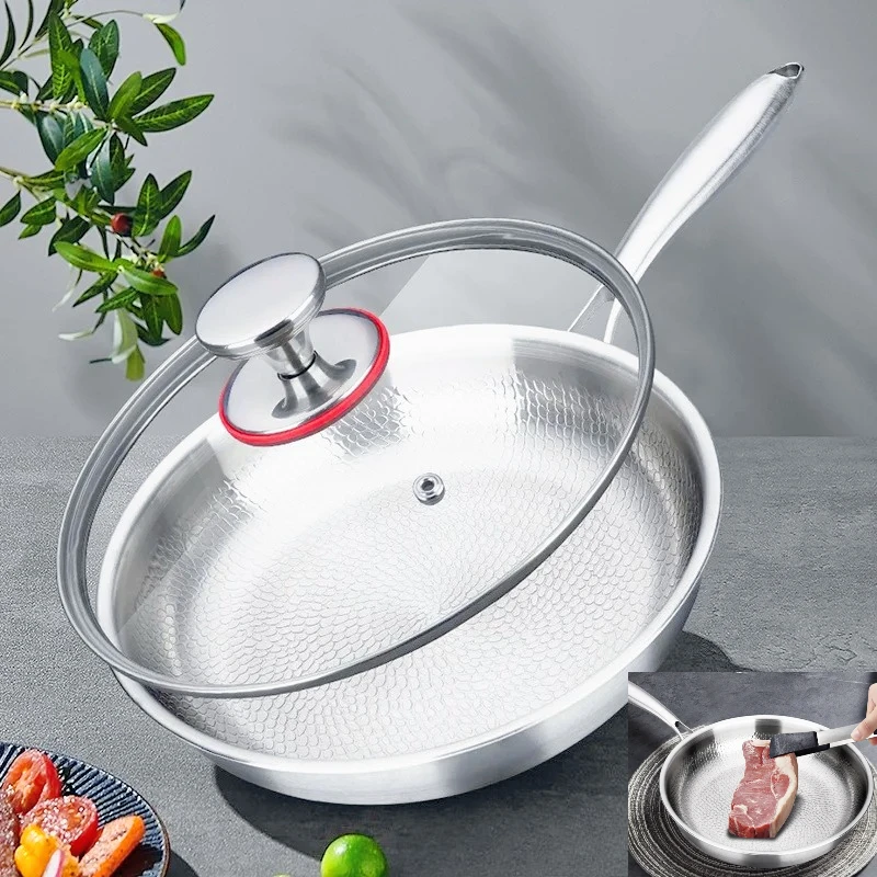 

Titanium-containing Frying Pan, Uncoated, Household Thickened Steak Frying Pan, Gas Stove, Induction Cooker, Universal