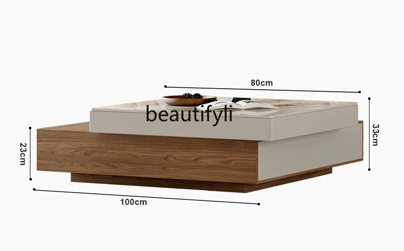 New Italian Minimalist Stone Plate Coffee Table Living Room Home High-End Affordable Luxury Design Square Rotating Coffee Table