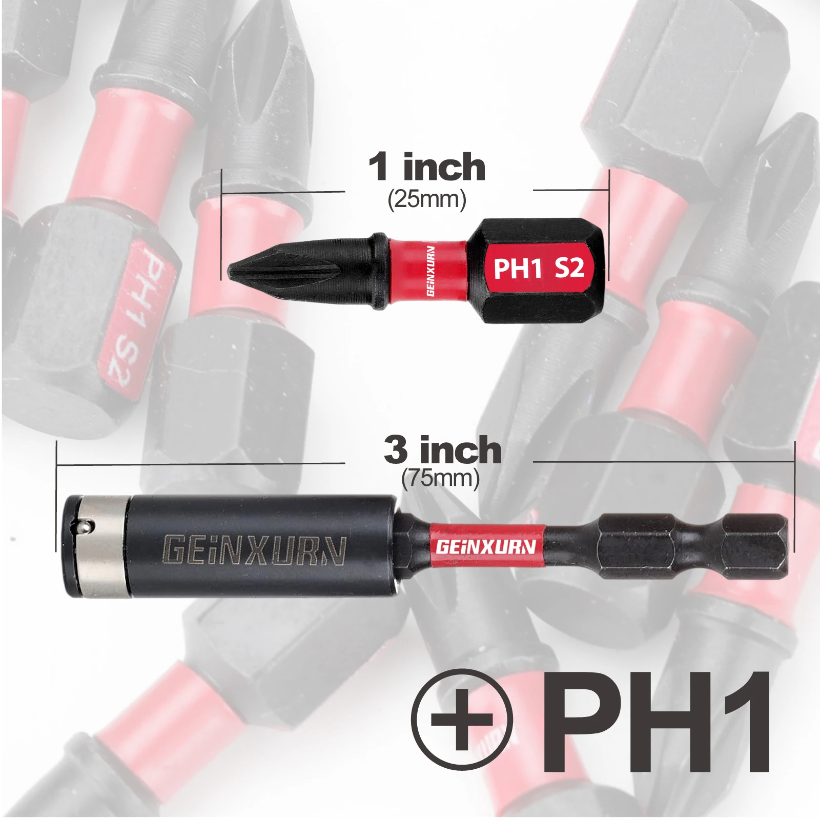 Geinxurn Impact Tough #1 Phillips 1 in. Insert Driver Bits,  PH1 Power Screwdriver Bits Set with Bit Holder