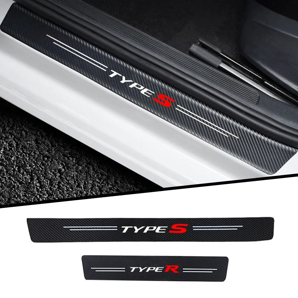 4pc car Sticker door carbon leather Fiber Sill Plate For Honda TypeR TypeS accessories car styling