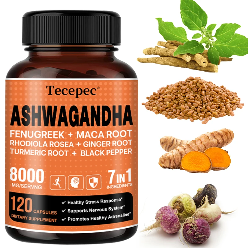 

Ashwagandha Capsules - with Turmeric, Rhodiola, Ginger, Mood, Strength, Mind & Energy Support Supplement, Promote Sleep