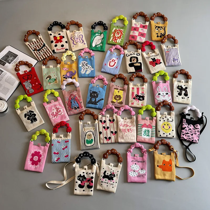 

Kawaii Phone Bag Cute Cartoon Knitted Portable Commuting Crossbody Small Square Bag Girlfriend Birthday Gift Christmas Gifts