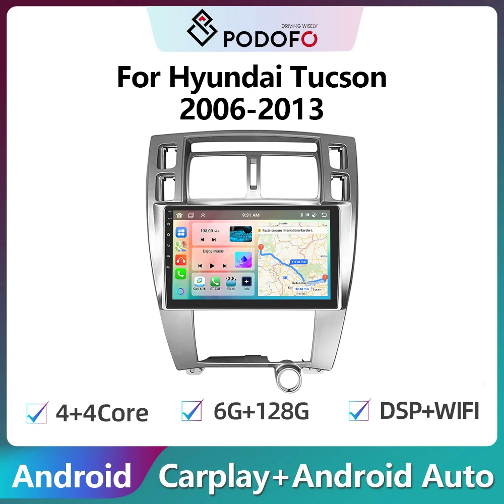 

Автомагнитола Podofo, 2DIN, Android, для Hyundai Tucson 2006-2013, 6 ГБ + 128 ГБ, Carplay, стереоплеер, Авторадио, Wi-Fi, GPS-навигация, FM/RDS