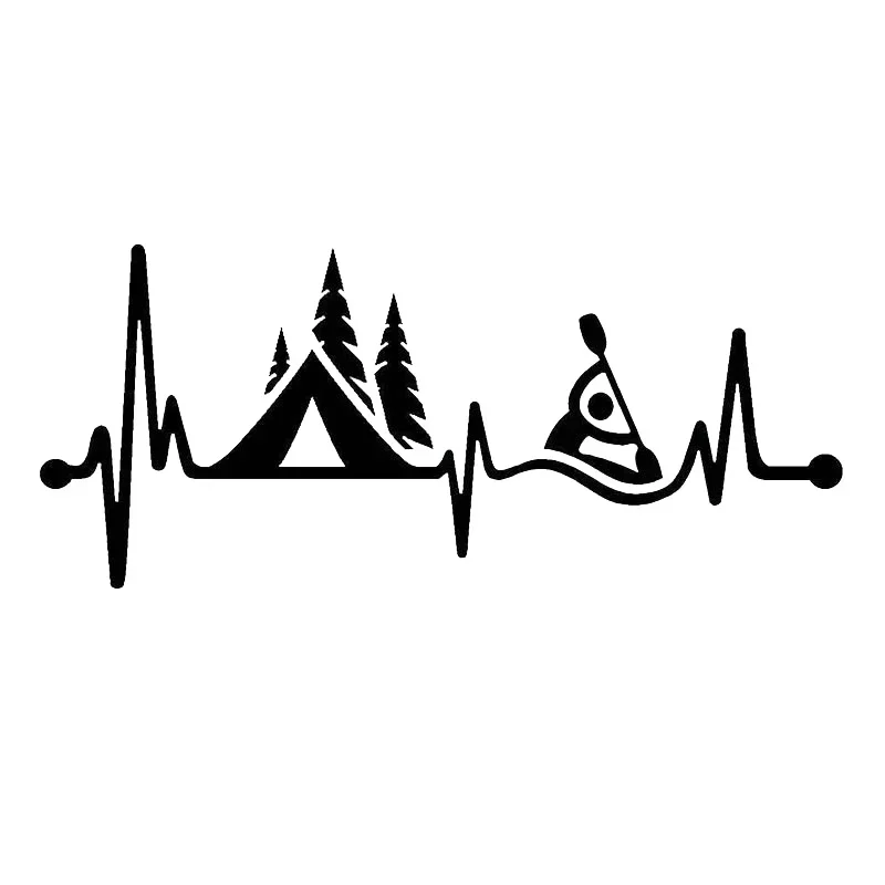 Car Stickers Vinyl Decal Creative Camping Tent Kayak Heartbeat Motorcycle Decorative Accessories  Waterproof