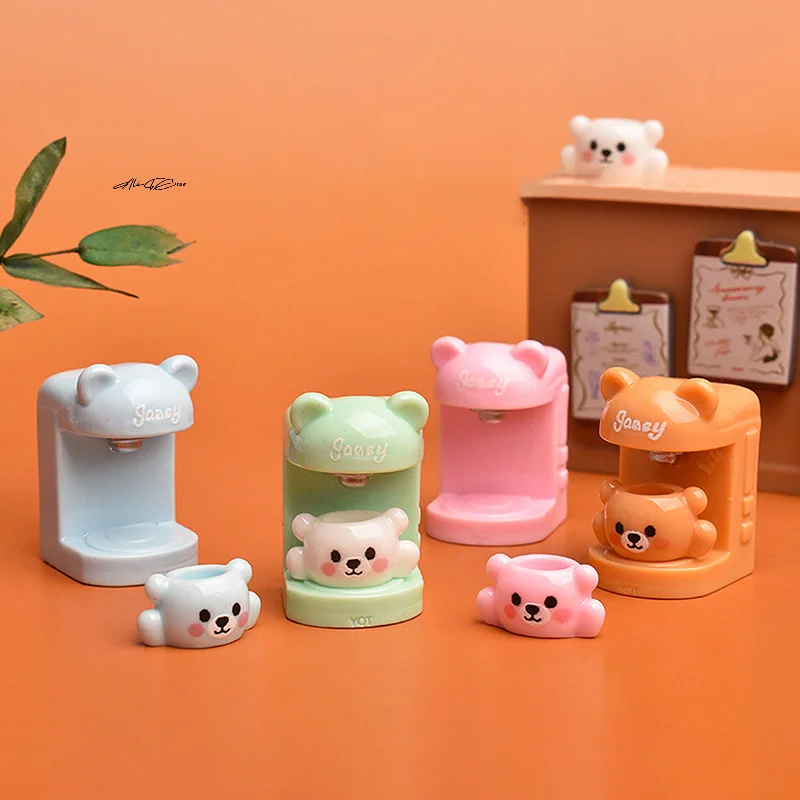 4Set Little Bear Dollhouse Miniature Coffee Machine & Cup Set Home Appliances Decor Toy for Doll House Accessories