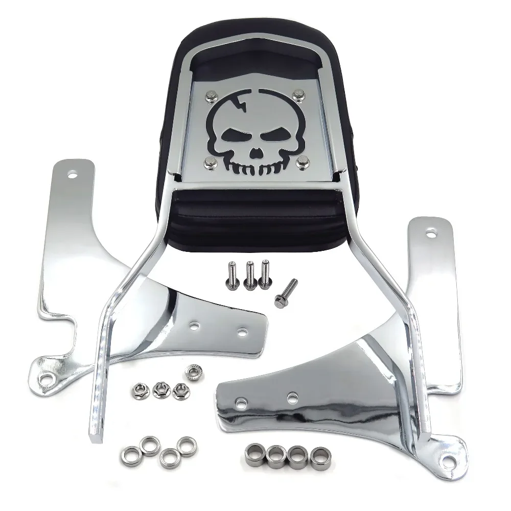 Aftermarket Motorcycle Skull Backrest Sissy Bar Leather Pad for Kawasaki 1996-2005 Vulcan 800 Classic
