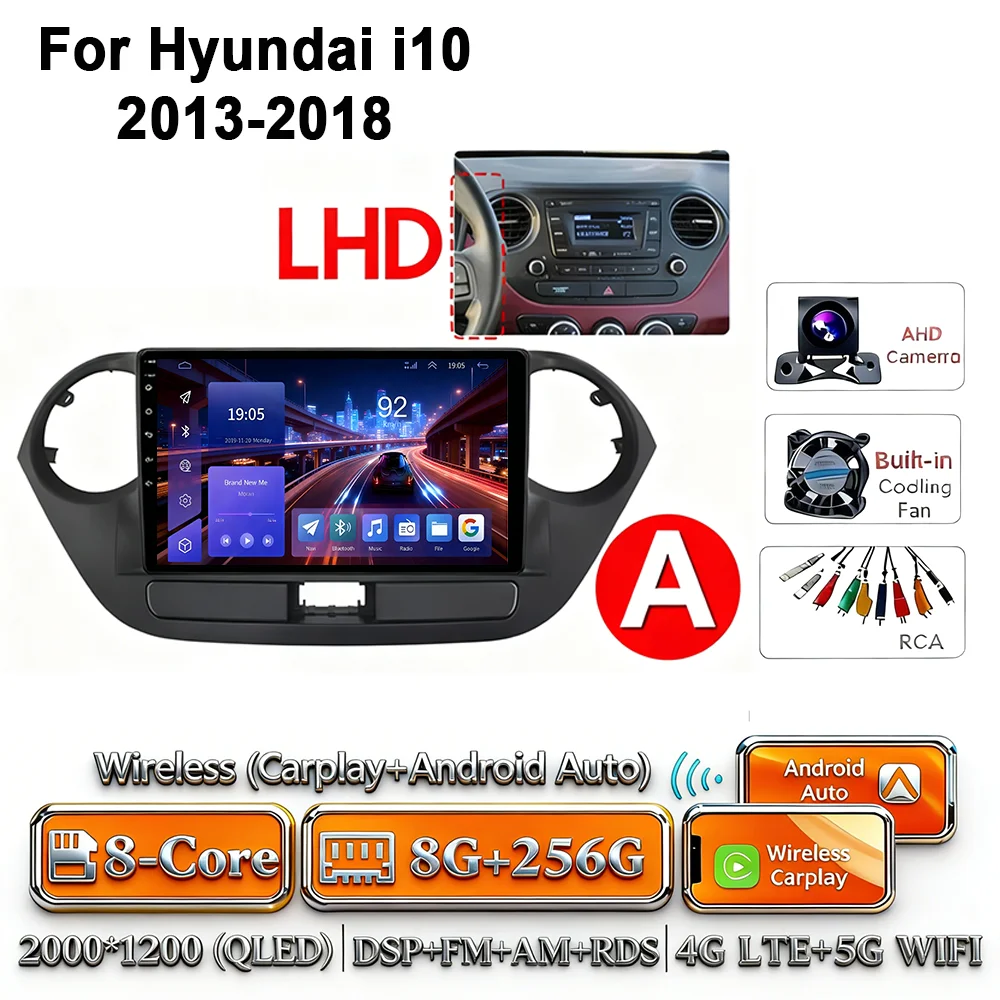 Android 17 2Din Carplay Android Auto 4G WIFI autoradio voor Hyundai I10 2013-2018 GPS DSP BT touchscreen multimediasysteem