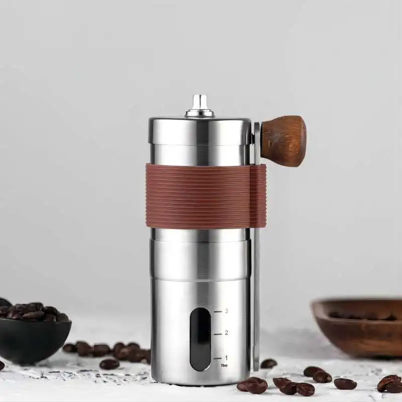 Manual Coffee Beans Grinder Portable Coffee Machine Stainless Steel Grinder Transparent Powder Bin Design for Cafe Outdoor Car