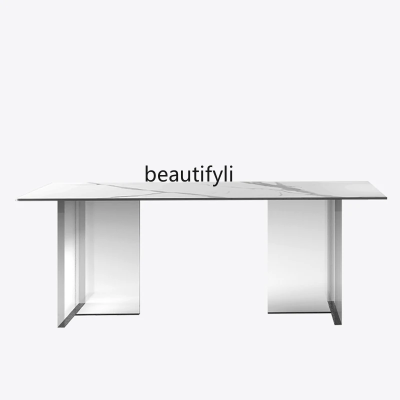 

Acrylic rock slab dining table household small apartment rectangular black island floating dining table