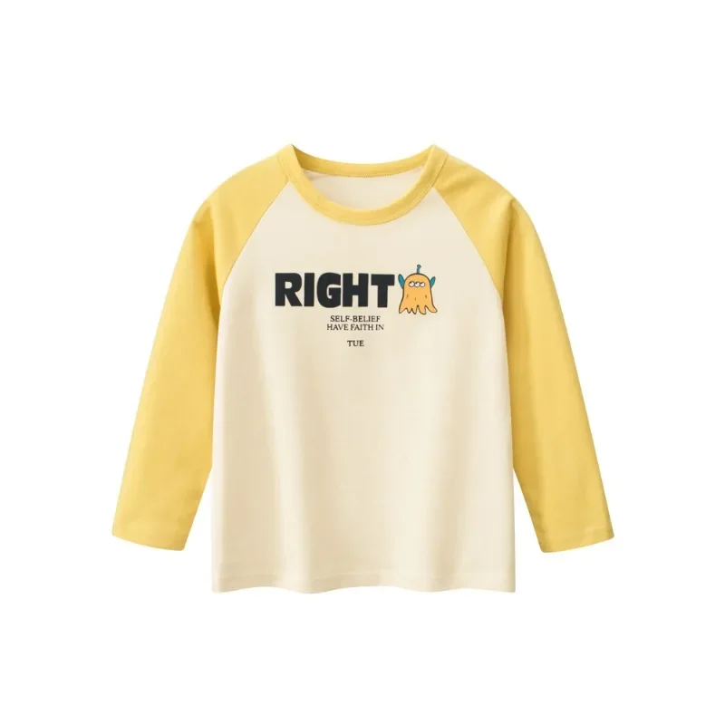 2025 Spring and Autumn Boys T-shirt Kids Bottoming Shirt Long Sleeve Letter-spliced Children Cartoon Top