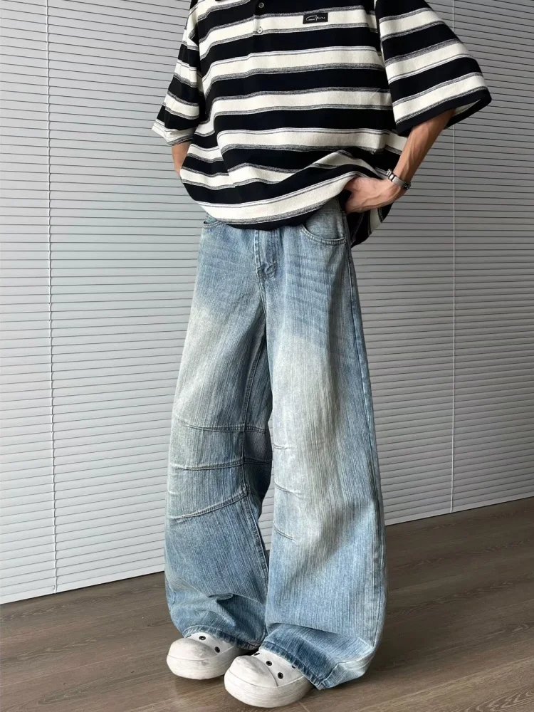 2025 Ropa Y2K Mode Gewaschene Blaue Weite Plissierte Neue Jeanshosen für Herren 90er Vintage Kleidung Koreanische Lässige Luxus-Denim-Hosen – Detail 6