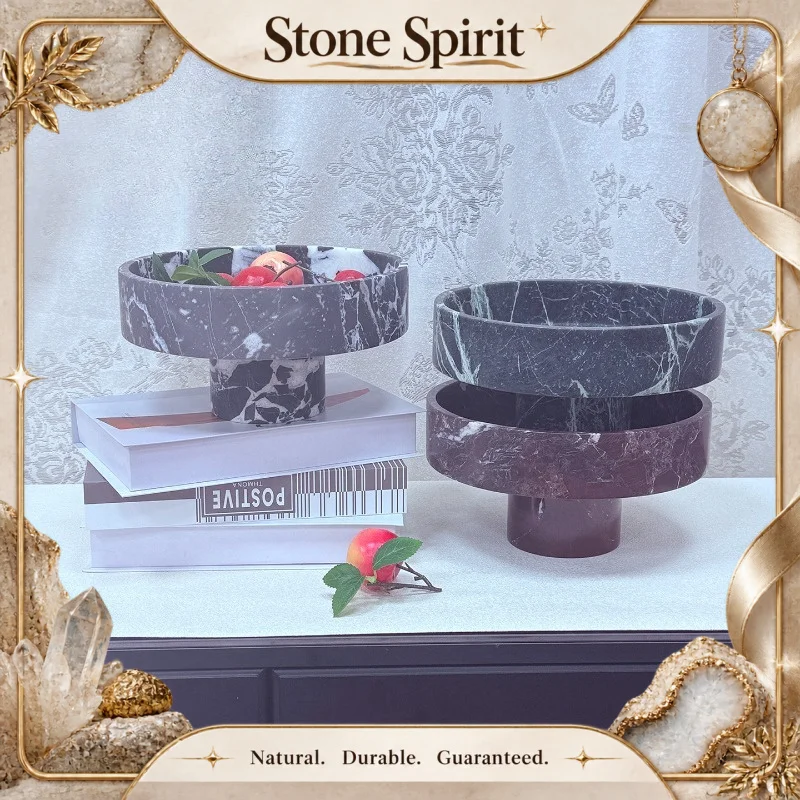 【Natural】Nordic Minimalist Natural Marble Fruit Plate, Designer Creative Decor Tray for Living Room Model Room