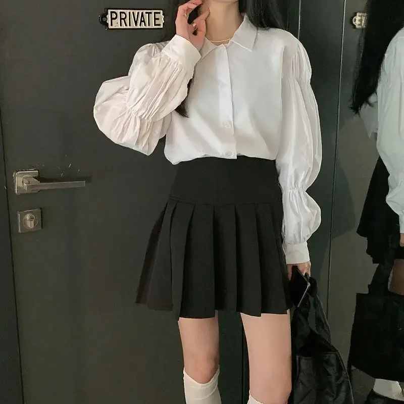 Weiße Shirts Frauen Puff Sleeve Koreanischen Stil Sanfte Mode High Street Temperament Casual Gerade Design Harajuku Einfache Blusas