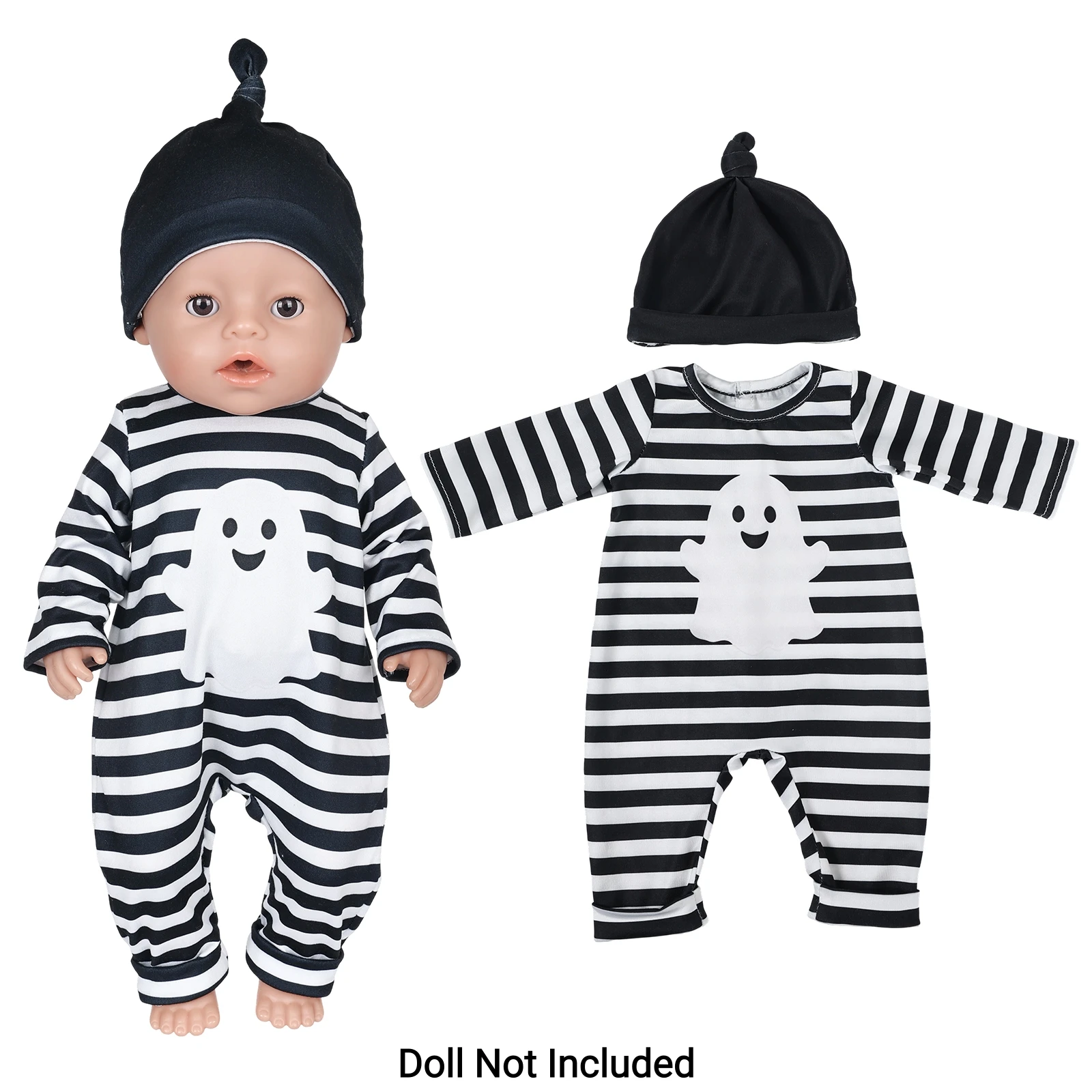Halloween Puppenkleidung für Reborn Puppe 40-45cm 16-18 Zoll, Kürbis Geist Skelett Kostüm, Outfit für American Girl Puppe Puppenzubehör Set Geschenk – Detail 6