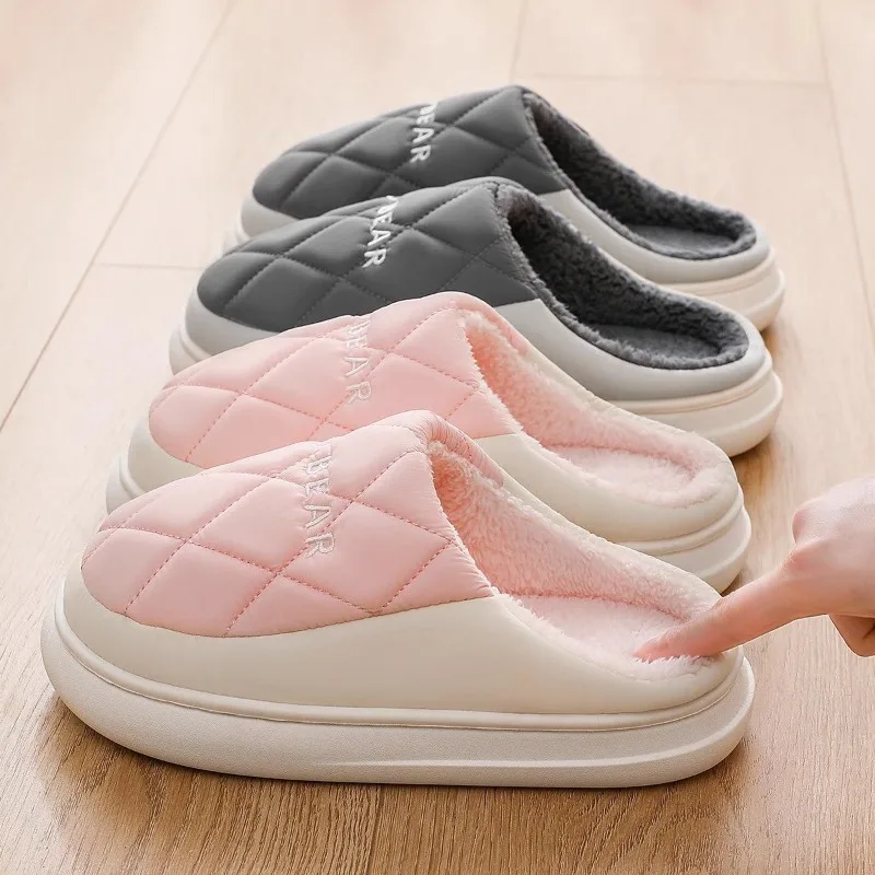 

New Autumn and Winter Lightweight Home Cotton Slippers for Women, Indoor Couple Waterproof Thick-soled Cotton Slippers for Men