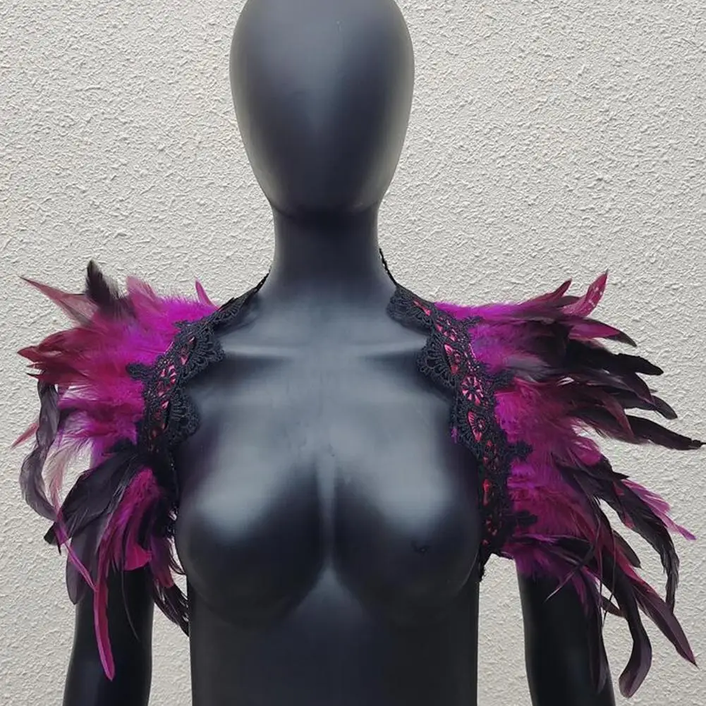 Châle en Plumes Naturelles Gothiques pour Femme, Cape Punk, Costume de Cosplay d'Halloween, Spectacle sur Scène