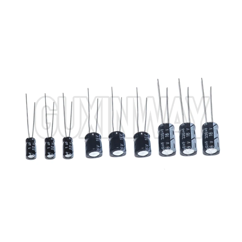200pcs 15 값 10V 16V 25V 50V 0.1uF-220uF 0.22uf 2.2uf 100uf 방사형 커패시터 세트 전해 커패시터 분류 키트