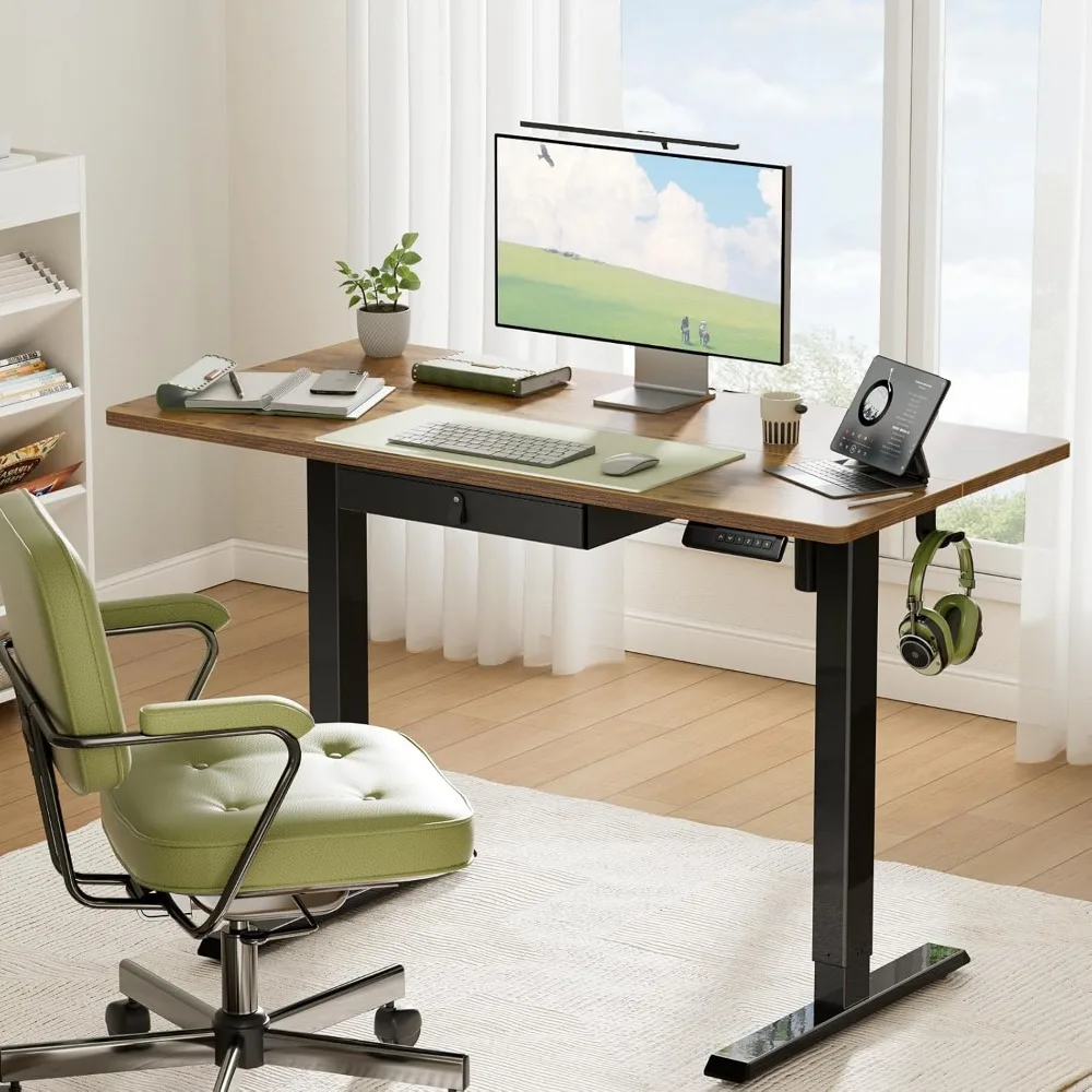 مكتب قائم كهربائي مع درج، ارتفاع قابل للتعديل، خطافات تخزين، إدارة الكابلات للمكتب المنزلي #2
