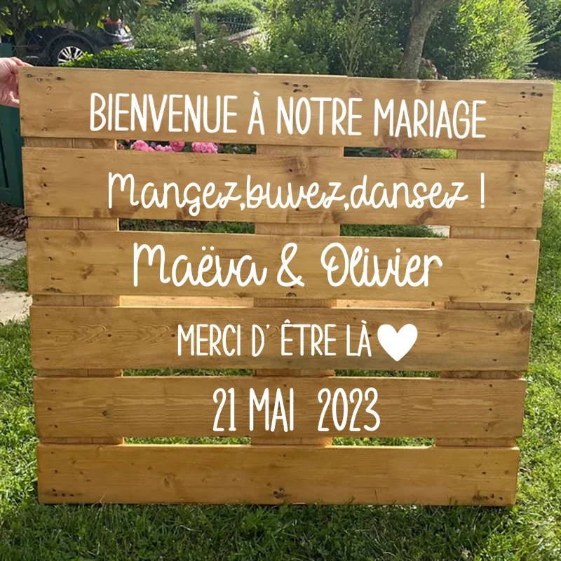 Calcomanías personalizadas francesas para boda, pegatinas de vinilo con nombre y fecha personalizados, BIENVENUE, decoración para fiesta de boda
