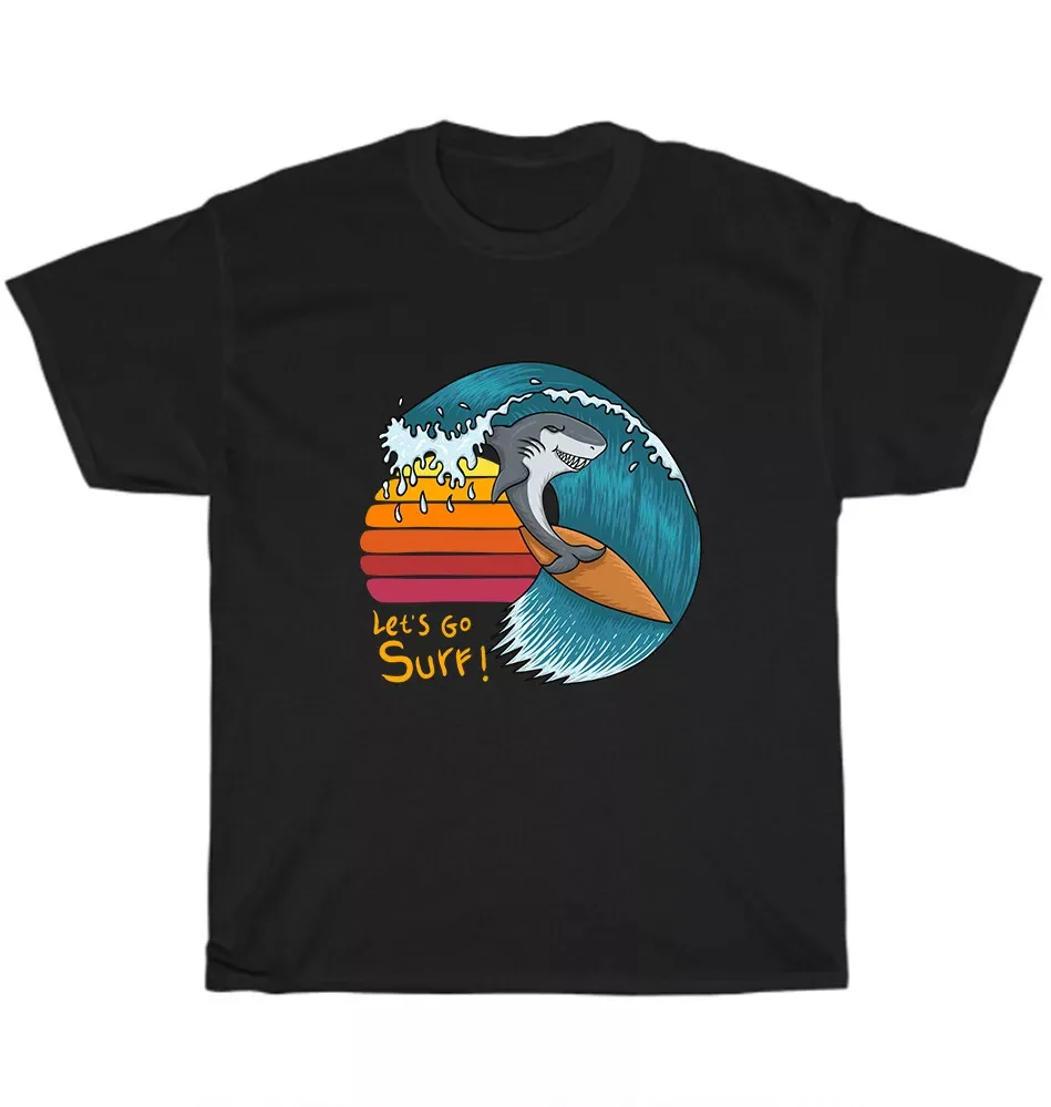 Let's Go Surf T-Shirt Surfing Shark Surfer Ocean Beach Lover Graphic T-Shirt