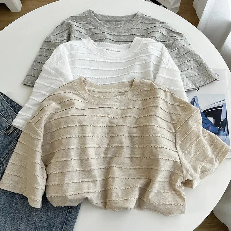 カジュアル ルーズ ラウンドネック Tシャツ レディース 夏 シンプル ファッション トップス コットン ビジネス ホームウェア カラー