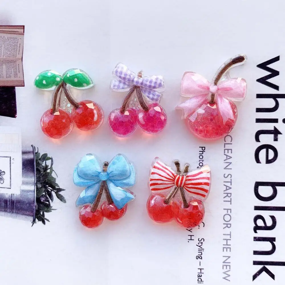10pcs Cute Cartoon Kawaii Bow Cherry Flat Back Resin Accessories DIY Scrapbooking Phone Clothing DIY Decoration Accessories