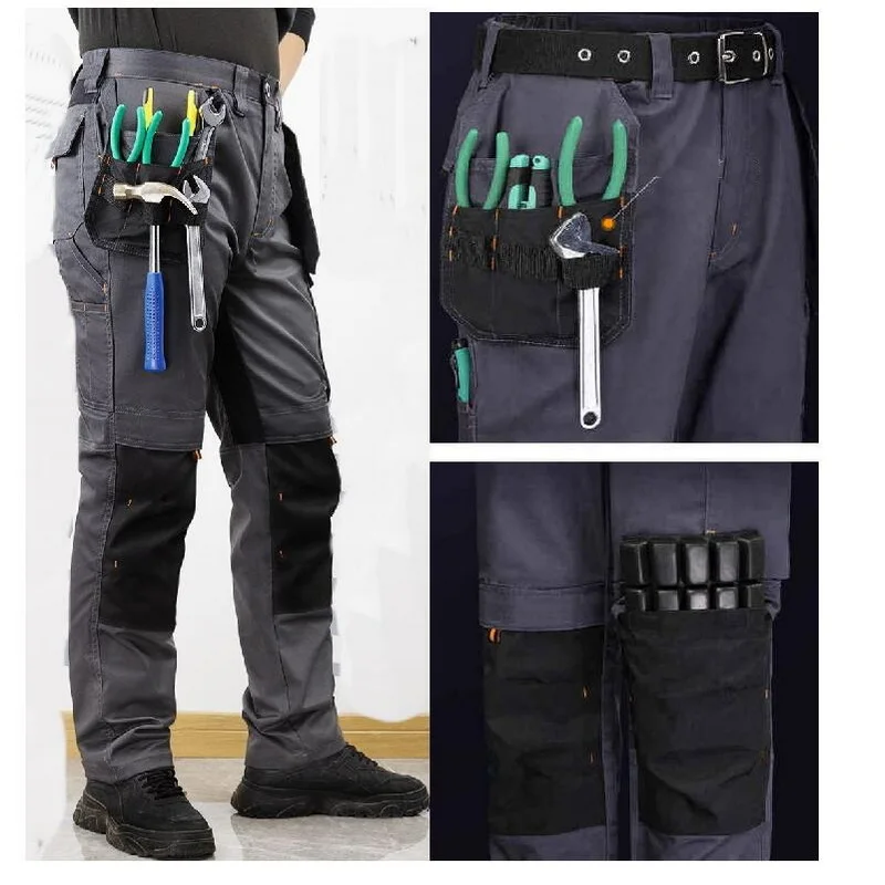 Men Multipurpose Casual Pants, Tactical Outdoor Stretch Pants, Wear-Resistant Pants, Electrician Worker Trousers With Leg Bag