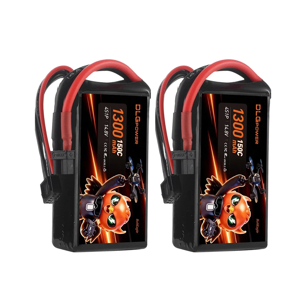 DLGpower 4S 1300mAh LiPo Battery 14.8V 150C XT60 for 2.5‑3.5 Inch Cine‑Whoop Freestyle FPV Soccer Drone Small RC Car RC Airplane