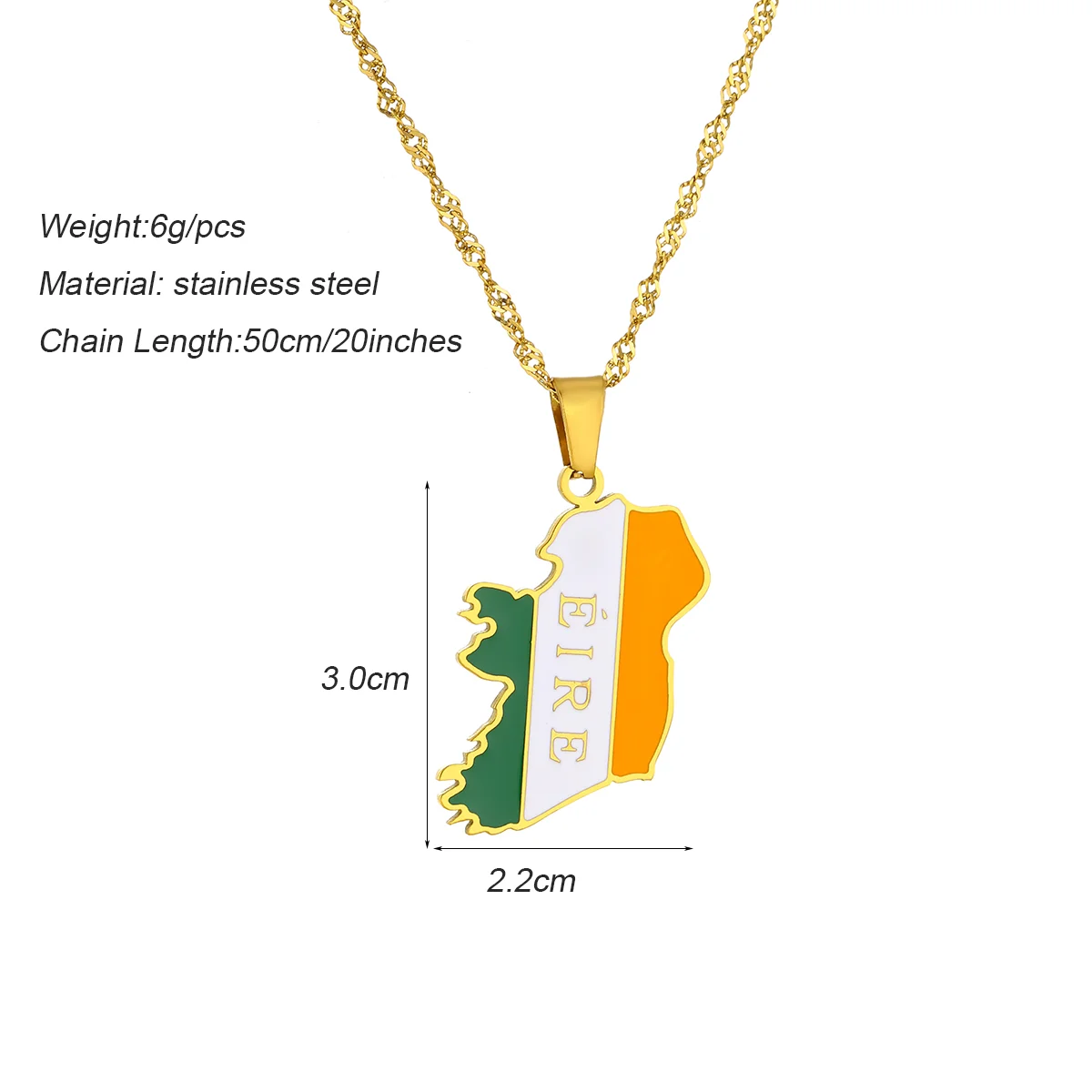 Fashion Best-selling Stainless Steel Enamel Ireland Map Flag Necklace Unisex Geometric Titanium Steel Pendant Couple Necklaces
