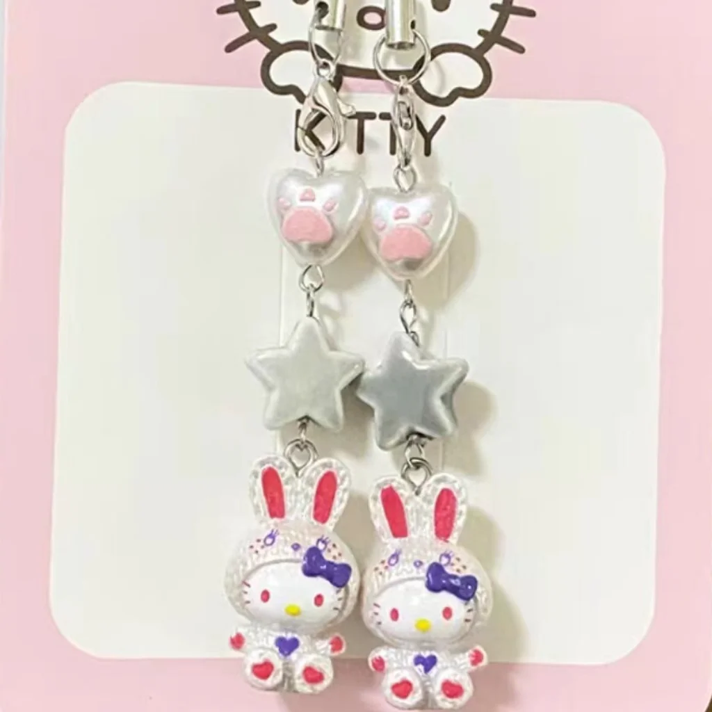 Hello Kitty Beaded Phone Chain Cross-Dressing Rabbit Kitty Sanrio Decorated Hanging Chain Backpack Phone Accessories Toys Gifts