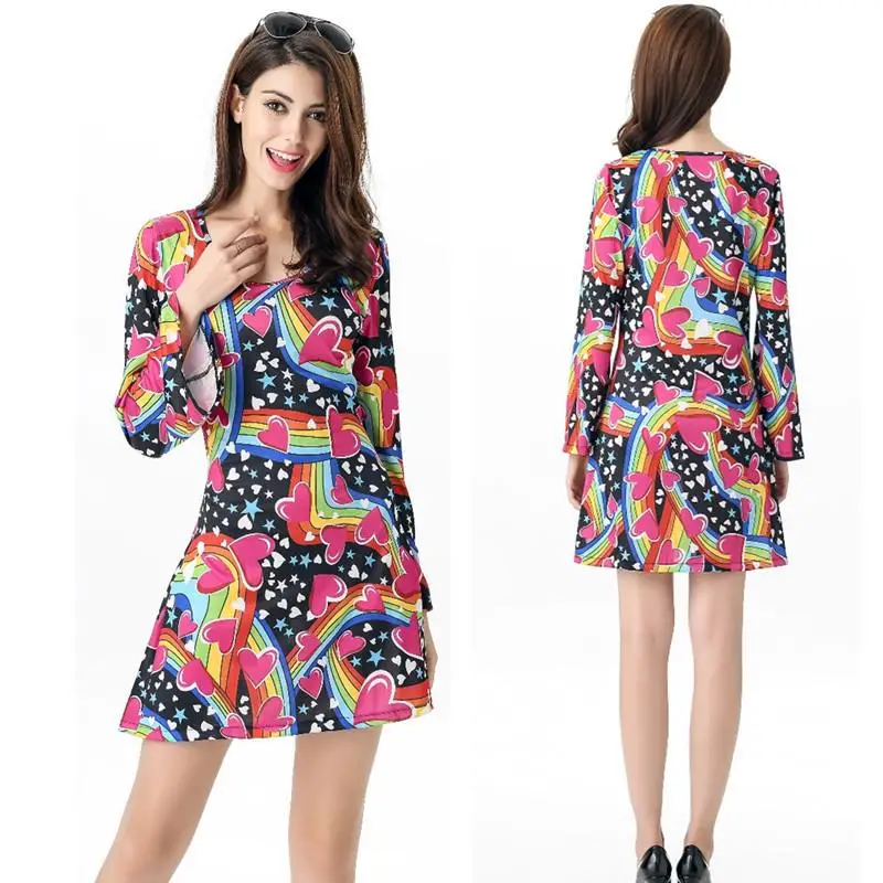 Halloween Performance Costume Retro 70s Hippie Outfit Nightclub Bar Party Stage Gift Women's Ethnic Stage Costume Tunic Top