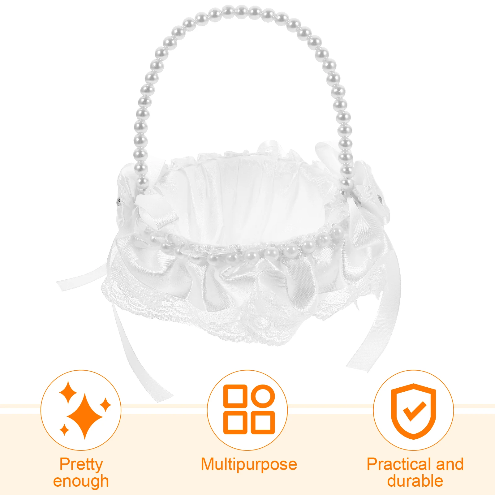 

Wedding Flower Basket Elegant Lace Pearl Design Handheld for Weddings Parties Decoration Flower Basket