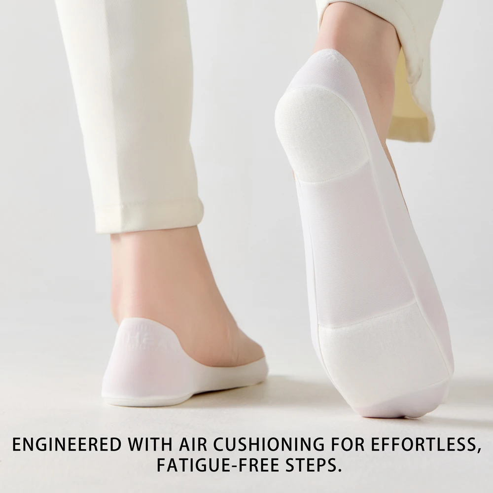 5Pairs Women's Summer Boat Socks Ice Silk Thin Non Slip Silicone Heel Grips Invisible Low Cut Seamless Ankle Socks for Heels image 2