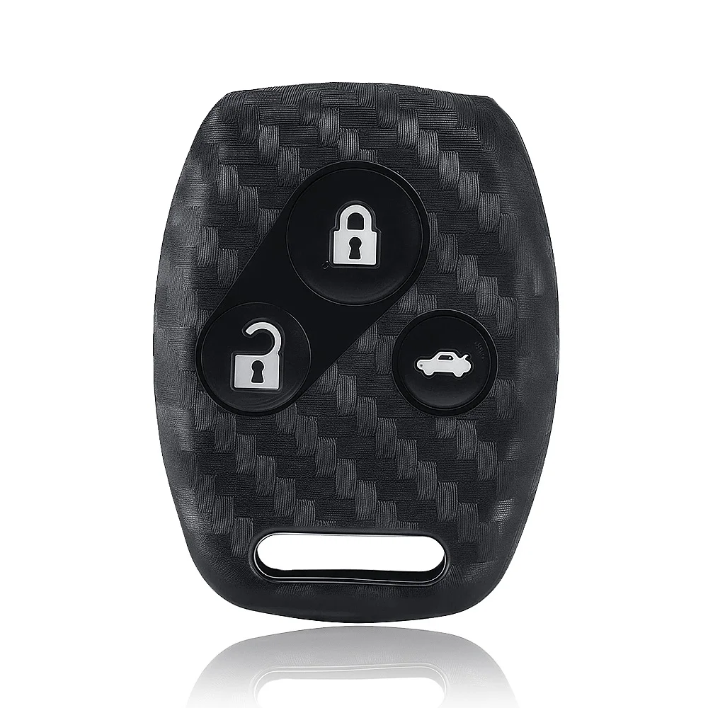 3 Buttons Silicone Carbon Fiber Car Key Case Cover For Honda Accord Civic CRV Pilot Fit 2007 2008 2009 2010 2011 2012 2013