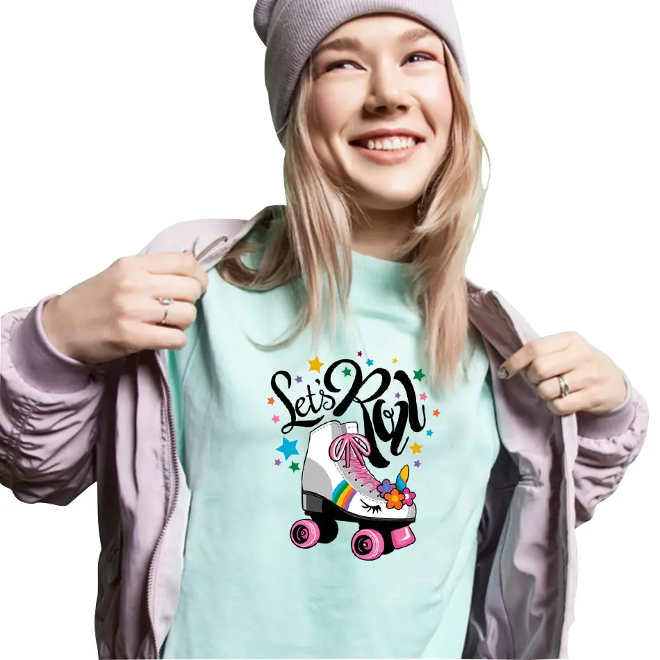 Beautiful Skates Iron On Transfers On Clothes DIY Washable Thermal Stickers On T-shirt Fashion Design Patch For Clothing Decor