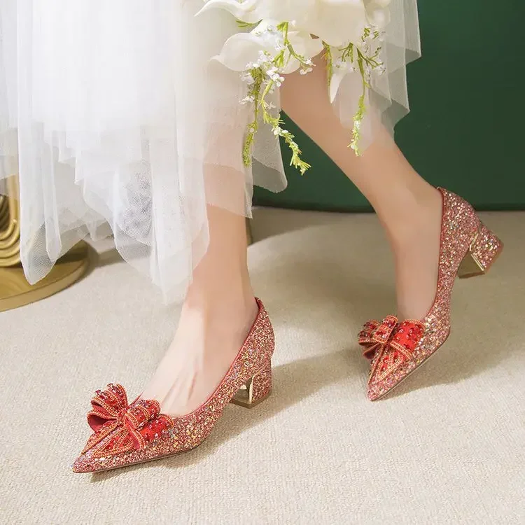 Women\'s Summer Footwear Stilito Rhinestone Shoes for Woman 2024 with Wedding Bride Genuine Mark Chic and Elegant A Comfortable E