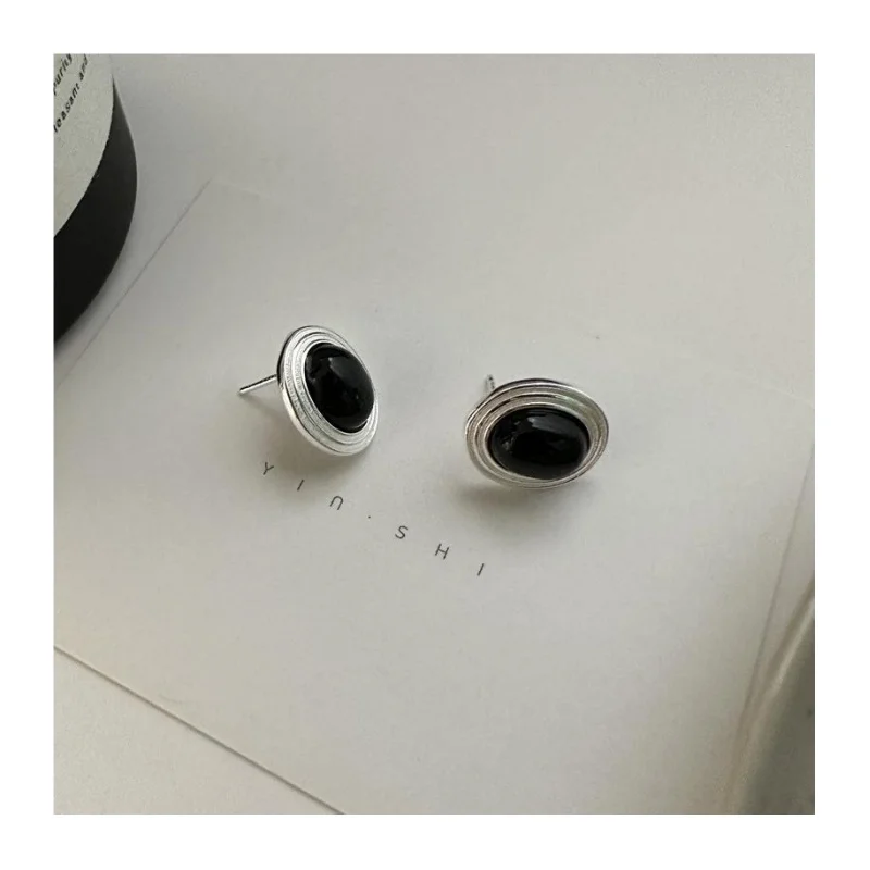 

Элегантные серьги Aretes De Plata Ley 925, французские ретро-серьги из стерлингового серебра 925 пробы с черным агатом