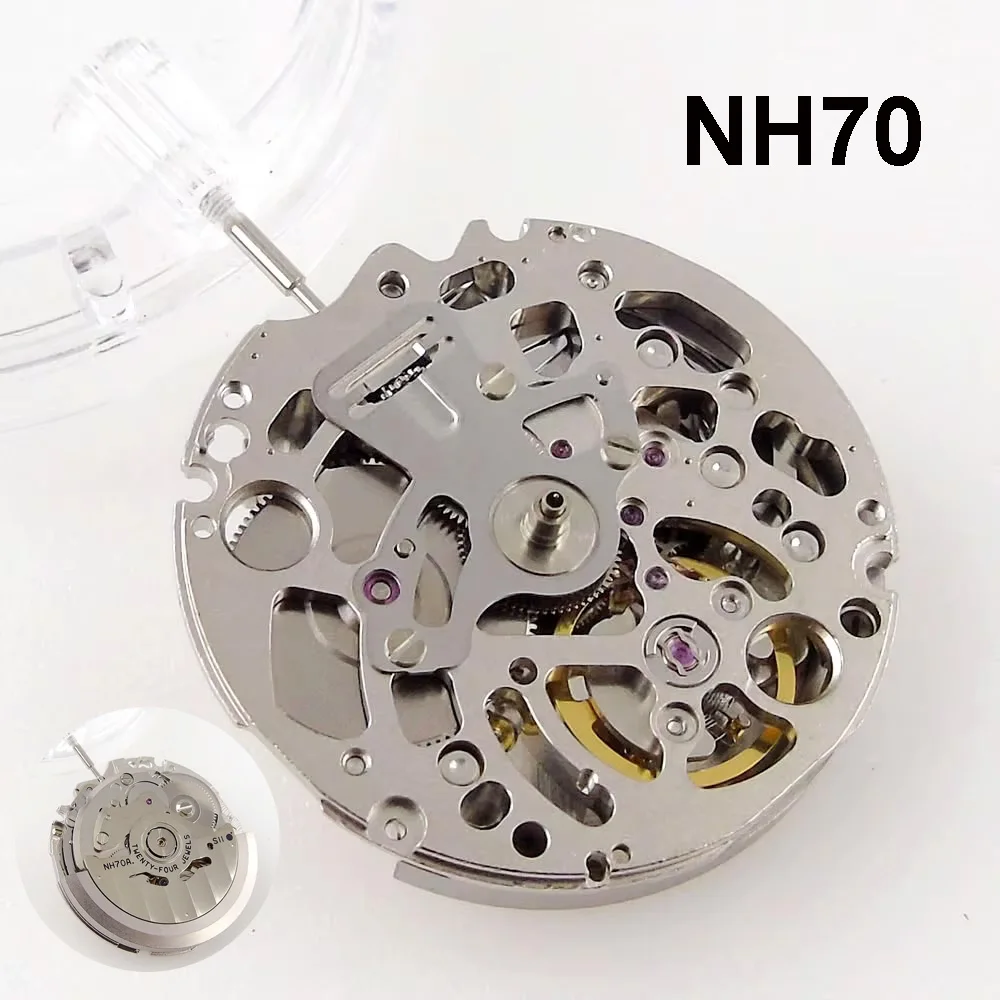 NH70 Automatic Skeleton Watch Movement 24 Jewels Mechanical Wristwatch Accessories Replacments Parts Self-winding Mechanism