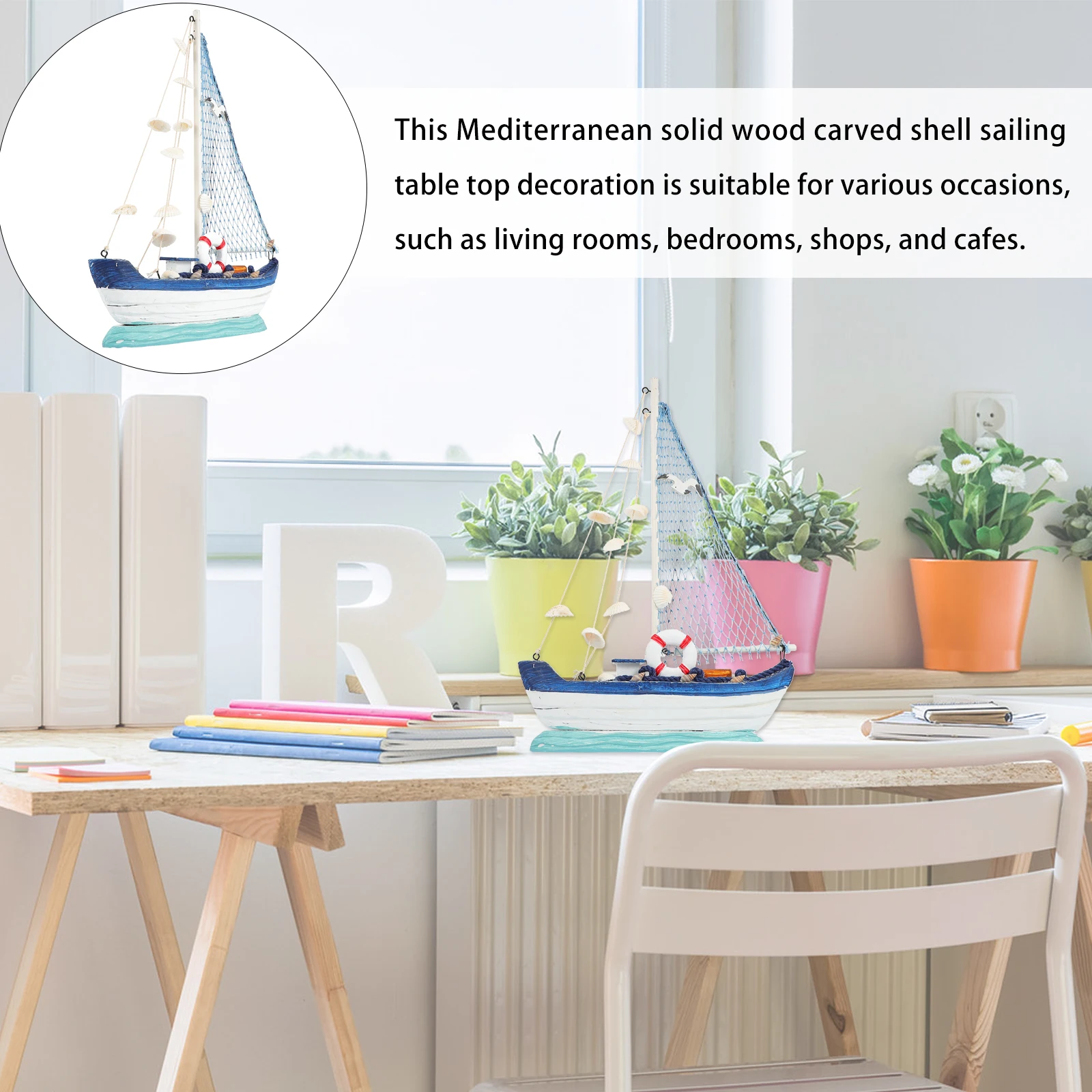 Shell Sailboat Ornament Wooden Handmade Miniature Boat Decoration For Home s Room Living Bedroom Shop Coffee Nautical Beach