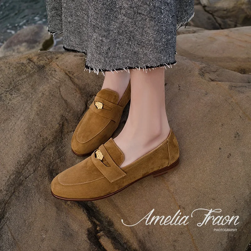 Women Loafers Round Toe Basic Flats Simple Shoes Slip On Sheepsuede Daily Shoes Ladies Loafers Spring Autumn Footwear