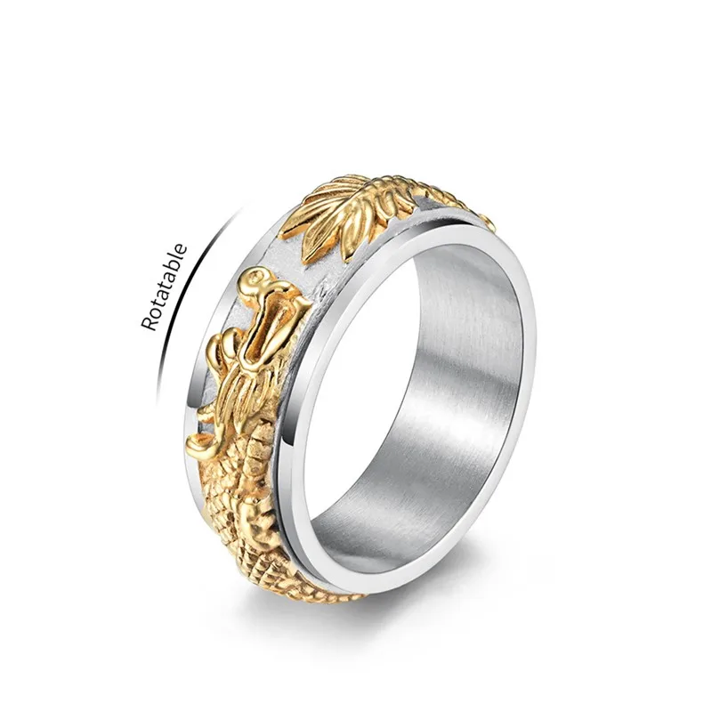 8mm Stainless Steel Spinner Dragon Ring for Men Women Size 7-11