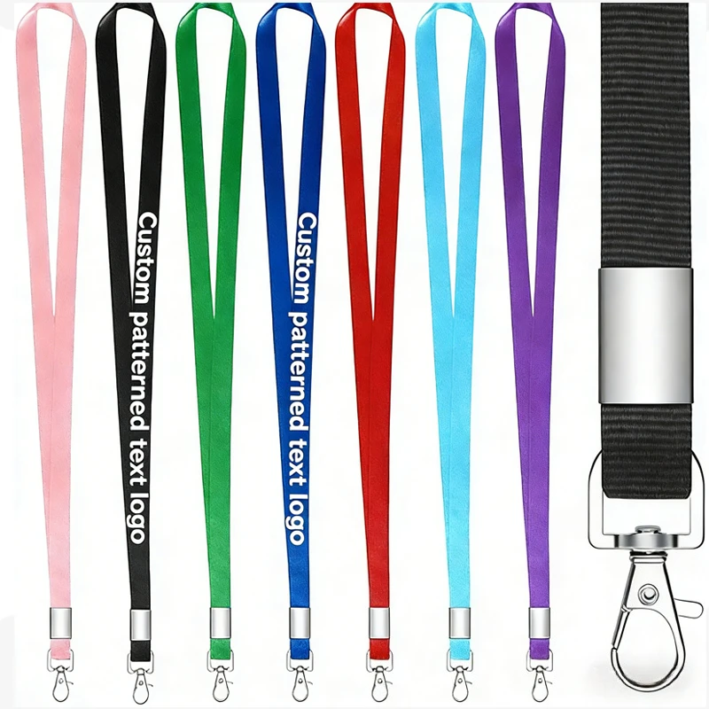

50 шт. персонализированных утолщенных шнурков для ношения на шее с индивидуальным логотипом, держателем для бейджей, защитой от потери, карабином и брелоком-шнурком